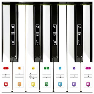 Imagem de Adesivos fofos de teclado de piano para crianças iniciantes adultos aprendendo 37 44 49 54 61 88 teclas etiquetas de vinil com letras números removíveis pequenos decalques branco preto chave musical