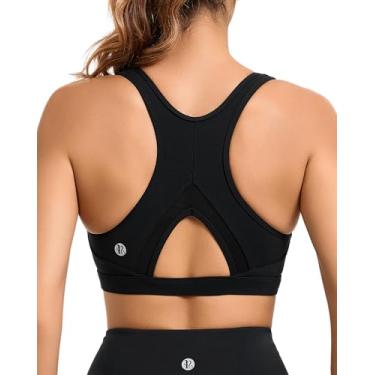 Imagem de RUNNING GIRL Sutiãs esportivos femininos com bojo moldado de alto suporte, sutiã esportivo de alto impacto, costas nadadoras, treino, corrida, ioga, sutiã, 3045 Preto, M
