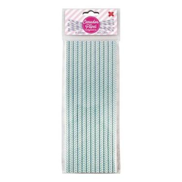 Imagem de Canudo de Papel Chevron Azul Turquesa e Branco 6mmx200mm - 4322 - 12 u