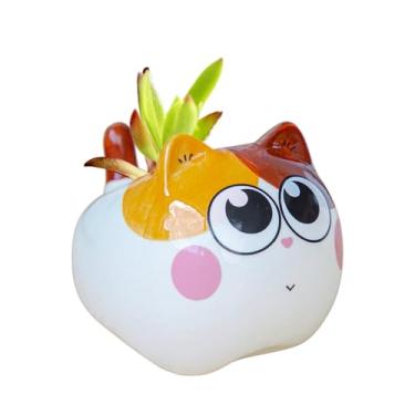 Imagem de RUIXIAOXI Mini vaso de cerâmica para suculentas para gatos, pequeno vaso de animais, lindo desenho animado em forma de gato, suculenta, suporte para plantas pequenas, cacto, flores, sem plantas