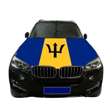 Imagem de Faizaham Capa de capô de carro Barbados Country Nation 1,4 x 1,5 m bandeira super elástica lavável resistência UV capa de motor decoração item evento