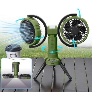 Imagem de Nauttxon Ventilador de acampamento ao ar livre com luz oscilante recarregável para acampamento com gancho de pendurar, ventilador multifuncional de barraca de acampamento ventilador alimentado por