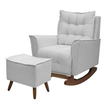 Imagem de Poltrona Amamentação De Balanço Helena + Puff Linho Quarto - Kasa Sofá