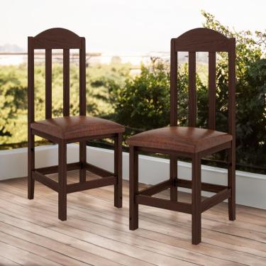 Imagem de Kit 2 Cadeiras Em Madeira Maciça Com Estofado Corino Marrom Castanho Safira Shop Jm