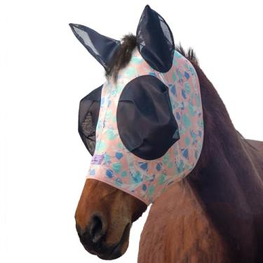 Imagem de Horzmetnex Máscara elástica para moscas de cavalo com olhos extragrandes e abertura de crina – Máscara macia e respirável para cavalos, design sem emaranhados, visibilidade aprimorada (sonho rosa
