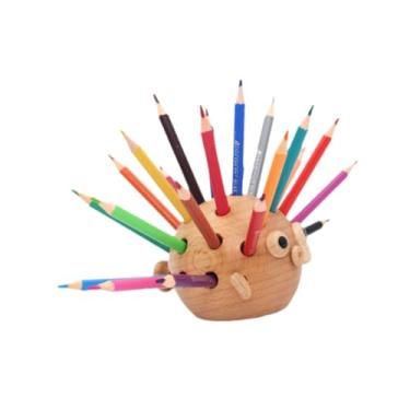 Imagem de EHJRE Suporte de caneta Pufferfish, organizador de mesa com 24 lápis de cor de madeira para lápis para giz de cera, casa, escritório, escola