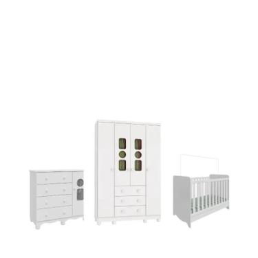 Imagem de Quarto Completo Bebe Moveis Peroba Tedy Ben 04 portas MDF, Branco