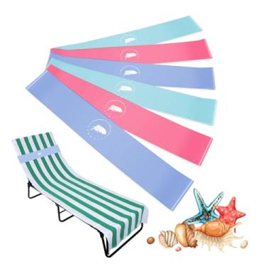 Imagem de growell Faixas de toalha (pacote com 6) - Clipes de toalha de praia elásticos para cadeiras de piscina de cruzeiro de praia, suporte de toalha elástico, essenciais para navio de cruzeiro (azul, ciano
