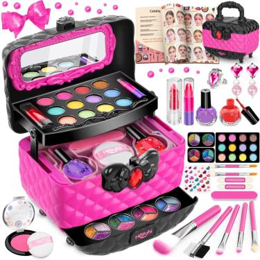 Imagem de Kit de maquiagem Hollyhi 41 unidades para meninas com estojo de cosméticos de 3 a 12 anos
