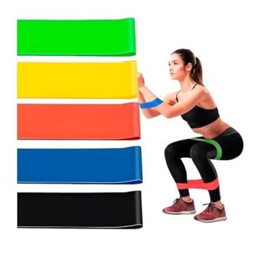 Imagem de Faixa elástica para exercícios kit com 5 bandas de residência para tonificação muscular, treinamento físico,perda de peso, alongamento,yoga, Pilates e fisioterapia.