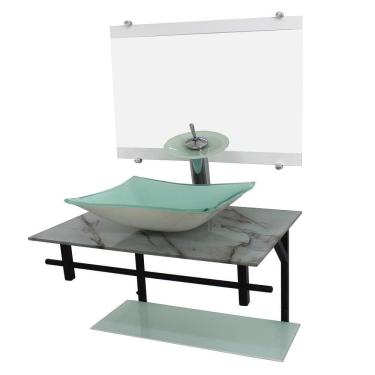 Imagem de Gabinete De Vidro 60Cm Ap Com Cuba Retangular Mármore Branco