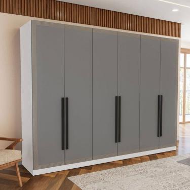 Imagem de Guarda-Roupa Casal Valência 6 Portas 4 Gavetas Branco/Cinza - Politorno