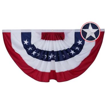 Imagem de Flagolden Bandeiras americanas ao ar livre 0,5 x 3 pés feitas nos EUA, bandeiras bordadas resistentes para uso externo, bandeira patriótica plissada nos EUA para 4 de julho