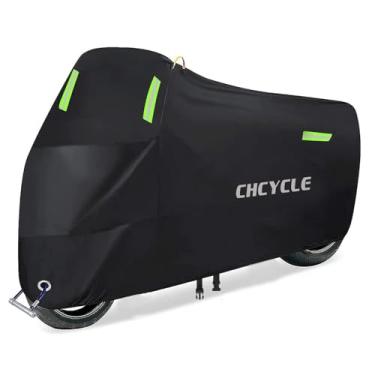 Imagem de Capa de motocicleta resistente 300D, capa de motocicleta impermeável para todas as estações, preta, capa universal para ciclomotor ao ar livre com orifícios de bloqueio e bolsa de armazenamento