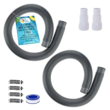 Imagem de U.S. Pool Supply Kit de substituição de mangueira de piscina acima do solo resistente de 3,8 cm - 2 mangueiras prateadas de 3 pés, 2 adaptadores de conexão, 4 braçadeiras - compatível com bombas de
