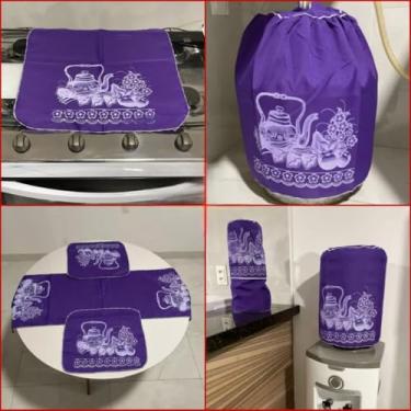 Imagem de Kit Cozinha 7 Peças, Capas para Eletrodomésticos e Panos de Copa, Tecido Oxford, Cor Roxa, Estilo Moderno