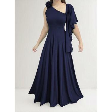 Imagem de Vestido Manga Longo Para Madrinha Casamento Festa Godê Flor - Casual D