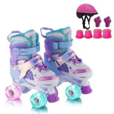 Imagem de Patins Infantil De 4 Rodas Roxo arco-iris Com Led Patins Menina Crianç