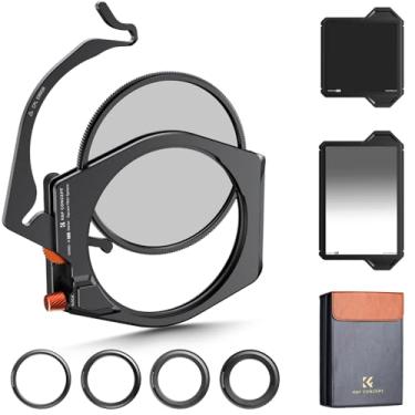 Imagem de K&F Concept Conjunto de filtros Pro Square ND CPL, ND1000, 95 mm CPL, GND8, kit de suporte de filtro de 100 mm, anéis adaptadores 67 mm 72 mm 77 mm 82 mm