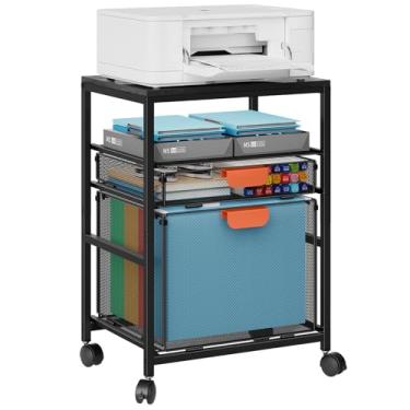 Imagem de Marbrasse Carrinho de arquivo com rolamento, carrinho de arquivo para armazenamento embaixo da mesa, armário móvel de madeira e malha com gaveta deslizante