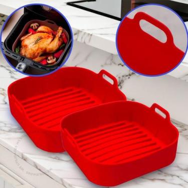 Imagem de Kit 2 Forma de Silicone Air Fryer Grande 20CM Assadeira Fritadeira Qua