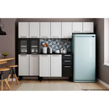 Imagem de Kit De Cozinha Modulada 4 Peças Múltipla (2 Armários + 1 Balcão + 1 Paneleiro) C4p84 Branco/preto