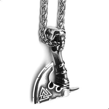 Imagem de Cordão Viking Masculino Machado de Odin Valknut em Aço Inoxidável – Estilo Poder de Thor – Colar Celta Pingente Nórdico, Presente para Surpreender Homens com Espirito Guerreiro, Moda Tribal