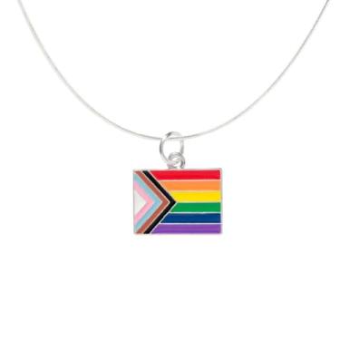 Imagem de Colares com bandeira Daniel Quasar – Colar com pingente de bandeira do orgulho do progresso para conscientização LGBTQ, mês do orgulho, eventos promocionais e presentes, 1 Necklace, Prata esterlina,