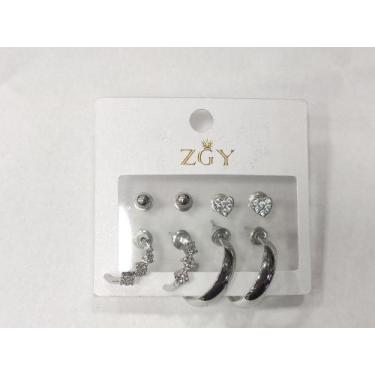 Imagem de Kit 4 pequenos Brincos femininos folheados de zircão Brincos Argola - 