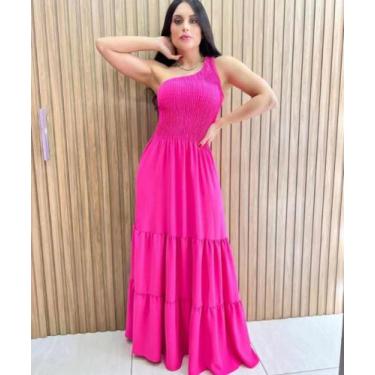 Imagem de Vestido Longo lastex feminino ombro único - Ateliê de Aras, Pink