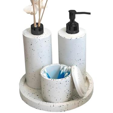 Imagem de Kit Banheiro Lavabo Acessórios Para Banheiro Aromatizador Saboneteira Porta Cotonetes e Base Redonda Em Cimento Granilite Cor Preto