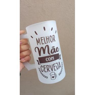 Imagem de Caneca de chopp vidro melhor mãe com cerveja - Mil Estampa, fosco, tra