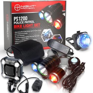 Imagem de NP NIGHT PROVISION Luz de bicicleta de patrulha policial dianteira e traseira PS1200 com buzina ZIREN-140dB - LED estroboscópico vermelho/azul - recarregável - à prova d'água - 5 modos