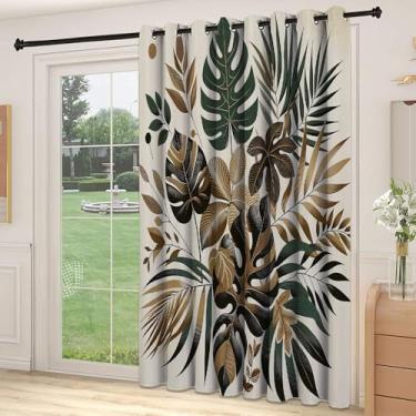 Imagem de Divisória de parede de cortina de divisória marrom, exótica retrô inspirada em folhas de selva de palmeira Monstera botânica vintage, cortinas largas isoladas/cortinas de quarto (painel único), L 236