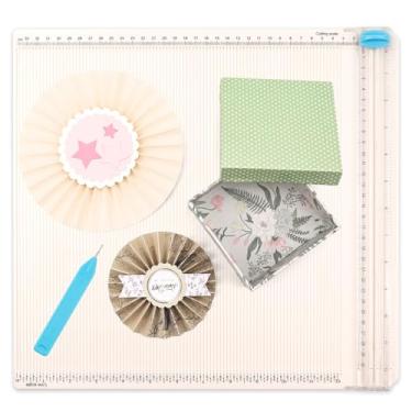 Imagem de Placa de pontuação para aparador de papel, cortador de papel dobrável de 30 x 30 cm, ferramenta de pontuação com dobramento de papel e marcador, para fazer cartões de presente de scrapbook, cupom