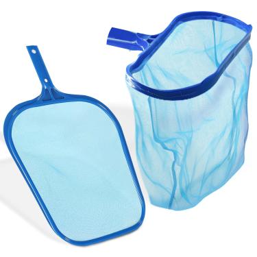 Imagem de 4E's Novelty Conjunto de rede de escumadeira de piscina e ancinho de folhas - Moldura resistente de 43 cm - Rede profunda de malha fina para acima do solo, piscina subterrânea, banheira de