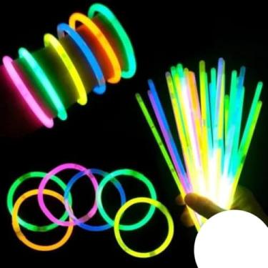 Imagem de Kit 100 Pulseiras Neon para Festas | Cores Vibrantes que Brilham no Escuro | Ideal para Balada, Aniversário, Casamento e Carnaval