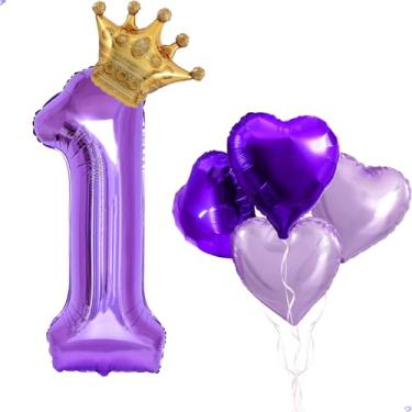 Imagem de Balão grande de coroa número 1 roxo de 101,6 cm para decorações de aniversário de Sofia, balões de aniversário Mylar Sofia para meninas, tema roxo, decorações de festa de aniversário, suprimentos