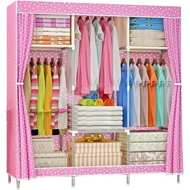 Imagem de Guarda-roupa De Lona Guarda-roupa Guarda-roupa De Tecido Dobrável Armário Organizador De Armazenamento Com Trilho De Suspensão, Prateleiras De Guarda-roupa Para Quarto, D, 105x46x156cm