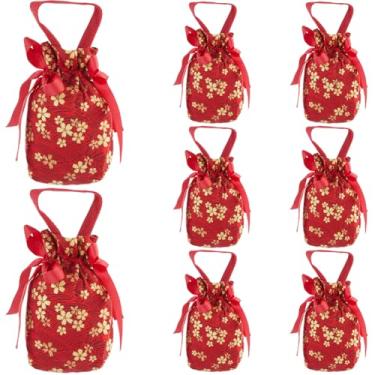 Imagem de GORGECRAFT 8 peças flor vermelha cordão bolsa de doces floral pequena bolsa de presente com alças 5,4 x 6,7 polegadas lembrancinha de festa de chá sacos de agradecimento para casamento, aniversário
