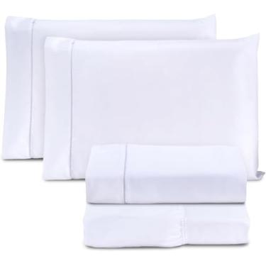 Imagem de Jogo de Cama Casal Padrão Percal 400 Fios Ponto Palito 04 Peças, Antiácaro, Não faz bolinha Toque Extra Macio – Branco