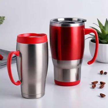 Imagem de Caneca Térmica Parede Dupla em Aço Inox Vermelha 400ml com Tampa Flip - Estilo Premium