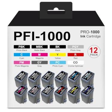 Imagem de Yongairuink Cartucho de tinta remanufaturado PFI-1000 PFI 1000 Conjunto de 12 tanques de substituição para impressora CAN imagePROGRAF PRO-1000 PRO 1000 PRO1000 (MBK PBK C M Y R GY B PG PC PM CO 12