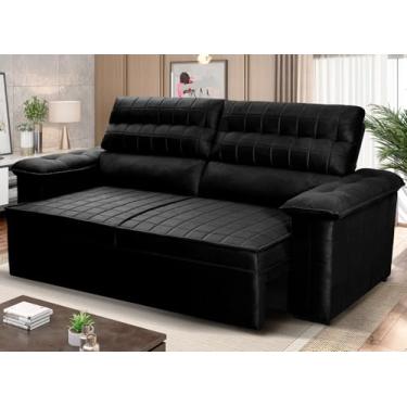 Imagem de Sofá Retrátil Reclinável 2 lugares com molas 1.80m Quantum Suede Velut Preto - King House