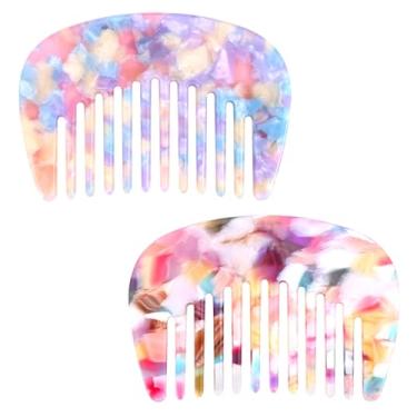 Imagem de Tinoaly 2un. Pente Mini de Dentes Largos, Pente Bolso Anti-Estático com Ácido Acético para Viagem Uso Seco Molhado Adequado para Franja Cabelo Grosso Cacheado Curto & Liso