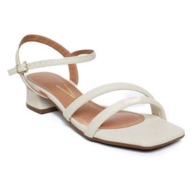 Imagem de Sandália Vizzano Tiras Salto Grosso Baixo Feminina - Creme - 37-Feminino