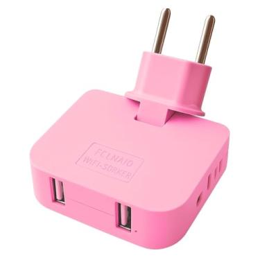 Imagem de Adaptador Tomada Rosa Benjamin Com 2 Entradas USB Mais 2 Tomadas A10 Bivolt Ideal Para Carregar o Celular Compacto Seguro Para Casa Escritório PREMIUM