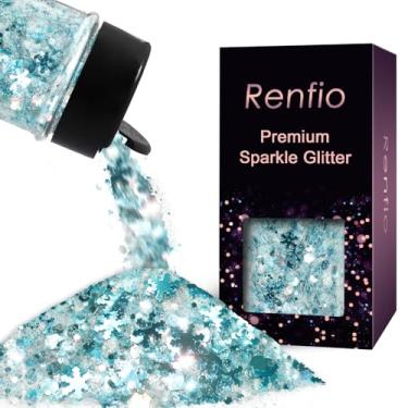 Imagem de Renfio Floco de neve com purpurina de resina, flor de neve azul e branca mista, flocos de lantejoulas hexagonais iridescentes - Floco de neve milagroso