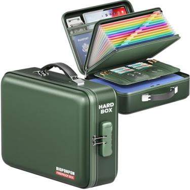 Imagem de BigPonPon Caixa de documentos à prova de fogo, capa rígida, altamente resistente a chamas, à prova de fogo, organizador de arquivos à prova d'água com trava, seguro para incêndio portátil para