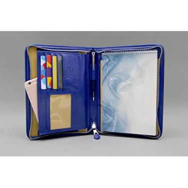 Imagem de Noda Pasta de couro a5, suporte de bloco de notas com zíper, carteira de couro a5 (azul)